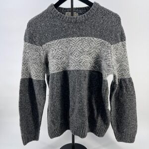 Luca Nobili Mens Wool Blend Crewneck Sweater XL Made in Italy Grey Geometric